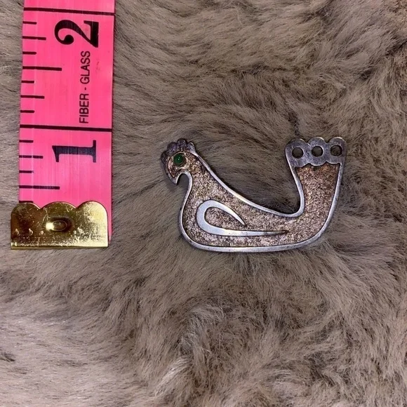 VTG Equador 925 Silver Bird Chicken Brooch w Stone eye 2” - Picture 2 of 4